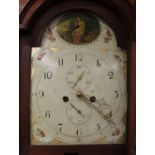 A Georgian mahogany and satinwood strung long case clock, painted dial and 8 day movement beneath