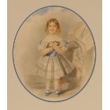 Alfred Taylor, study of a young girl holding a kitten, signed watercolour, mounted as an oval,