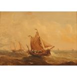 J.E. Andrews of Ipswich, in the manner of John Moore, seascapes with fishing boats in a stiff