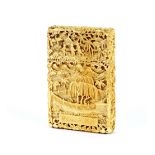 A 19th Century Chinese Canton carved ivory card case, decorated and inscribed with Napoleon's