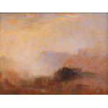 Manner of John McWhirter,  misty landscape, indistinctly signed oil on board, 14.5cm x 19cm