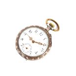 A finely engraved Continental white metal pocket watch, with foliate and cartouche decoration in