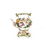 A Coalport floral encrusted tea kettle on stand, matching sucrier and cover; and a pair of posy