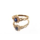 A 9 carat gold sapphire and diamond ring