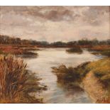 Charles Hardaker, winter marshland study, signed oil on board, 37cm x 42cm