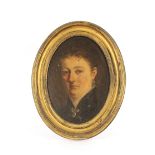 19th Century school, oval portrait study of a lady, unsigned oil on board, framed as an oval, 37cm x