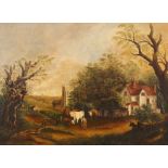 Arthur Reginald Andrews, after John Constable, rural landscape with figures and cattle, signed oil