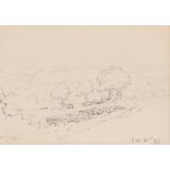 Benjamin Williams Leader, sheep in the lambing pen, pencil sketch, information verso 13cm x 17.5cm