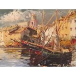 20th Century school, Continental harbour scene, possibly Greece, indistinctly signed oil on