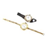 A 9 carat gold ladies wrist watch, on expanding bracelet strap; and a silver cased ladies wrist