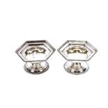 A pair of Edwardian silver salts, of hexagonal gadrooned form, London 1904