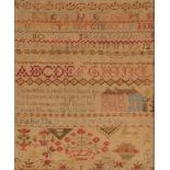 A 19th Century sampler, worked by Isabella Irving, aged 14 years, 1835, decorated text, alphabet and