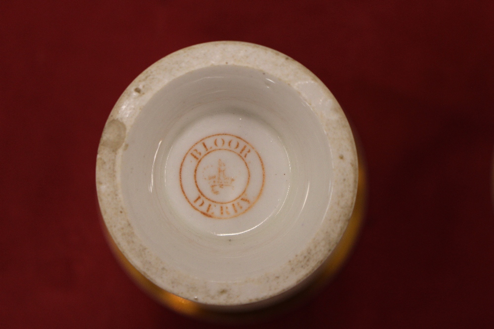 A pair of Bloor Derby porcelain spill vases, decorated with rural figures heightened in gilt, 12cm - Image 4 of 4