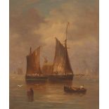Christopher Maskell, 19th Century school, study of sailing vessels at sunset, oil on canvas, 29cm