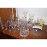 Two glass wine funnels; and a collection of various Victorian and later table glassware