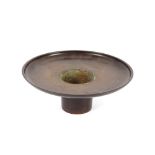 A circular bronze pedestal dish, 30cm dia. x 12.5cm high