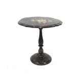 A Victorian papier mache and mother of pearl decorated occasional table, 70cm in extremes