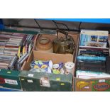 A box of various china and brass ware