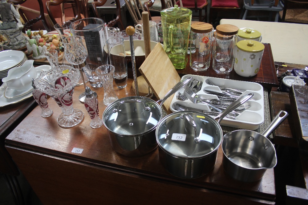 A quantity of kitchenalia; together with cut glass