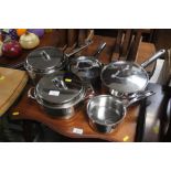 A quantity of Masterclass saucepans and other