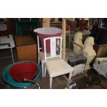 Three chairs; a lampshade and a storage box