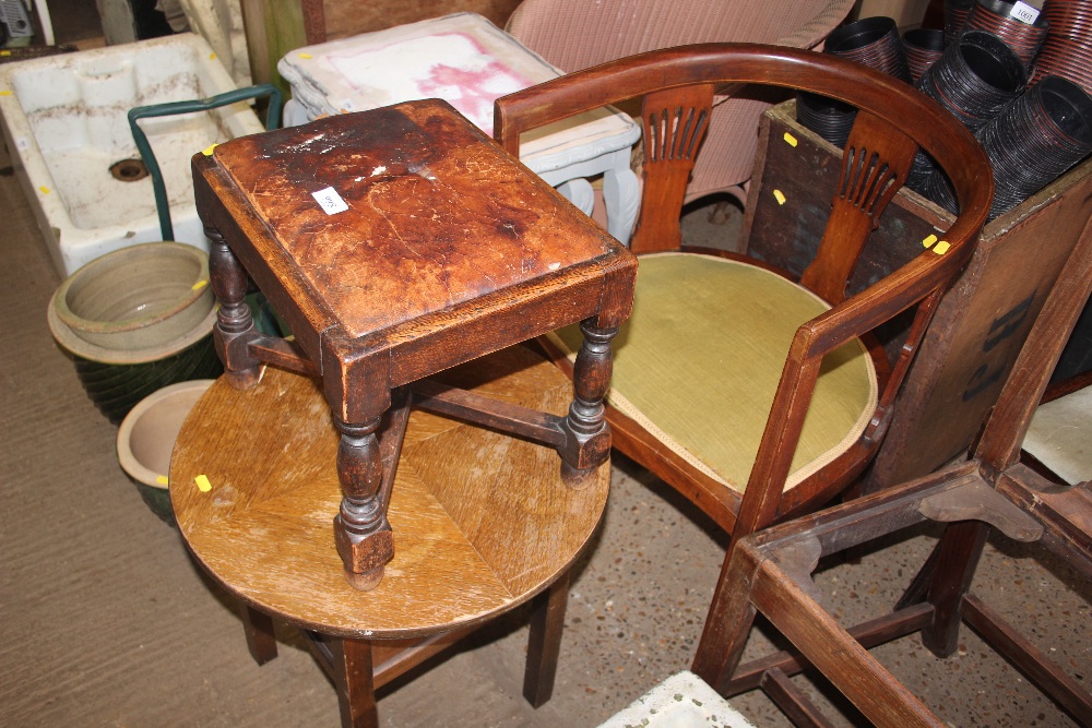 An oak foot stool together with an Edwardian tub c