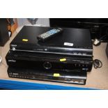 A Toshiba DVD player U View box and a Sharp free v