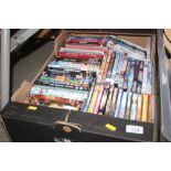 A box of various DVD's