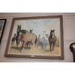 An oil on board study of horses, signed Turner
