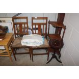 A Victorian three tier whatnot; a pair of oak and