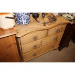 A Victorian stripped pine chest fitted two short o