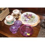 A Caithness glass bowl, decorative plates, two tea