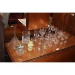 Two glass wine funnels and a collection of various