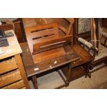 Two oak occasional tables and a wooden magazine ra