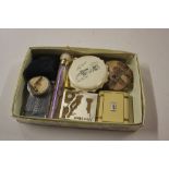 A box of vintage powder compacts; and a perfume bo