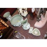 Five items of Wedgwood green jasperware china to i