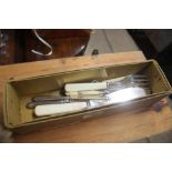 Six each silver and bone handled fruit knives and