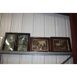 A pair of oak framed prints depicting figures with