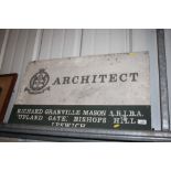 A metal architect advertising sign