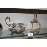 A silver plated cruet stand, and a Danish white me