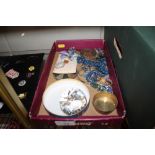 A tray of costume jewellery; a compact etc.