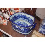 A blue and white transfer printed foot bath