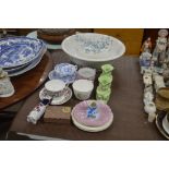 An Edwardian wash bowl; a blue and white tea cup a