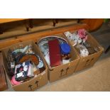 Three boxes containing various china, metalware ,