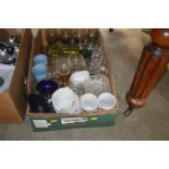 A box of various glassware