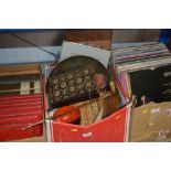 A box of various metalware and glassware