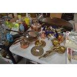 A quantity of metalware to include copper pans;