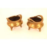A pair of small Chinese brass censers