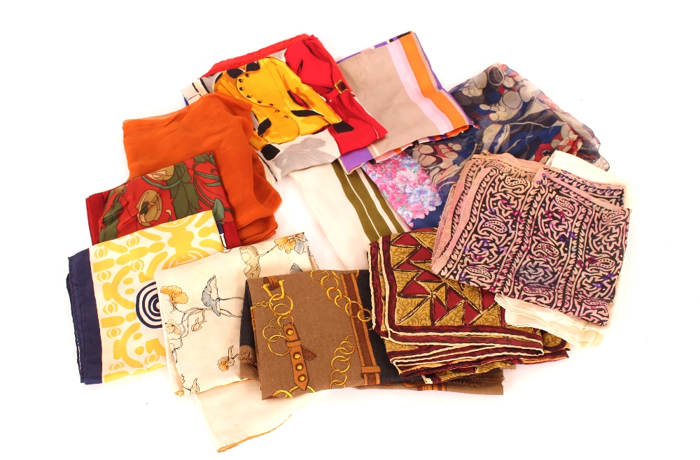 A collection of various vintage silk scarves