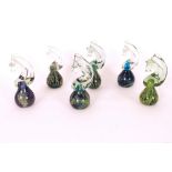 Six Mdina glass seahorse paperweights